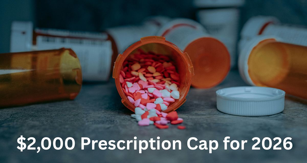 Senior patient holding a prescription medicine bottle, highlighting the new $2,000 out-of-pocket cap for 2026 Medicare Part D.