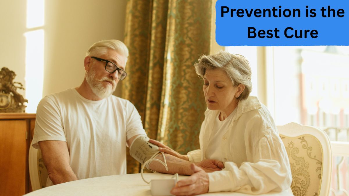 Close up of a senior getting a preventative health checkup.