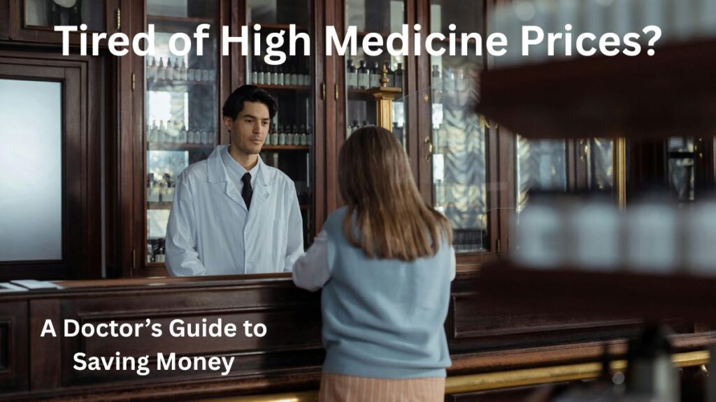 A worried senior patient looking at a high priced prescription at a pharmacy counter with a pharmacist.